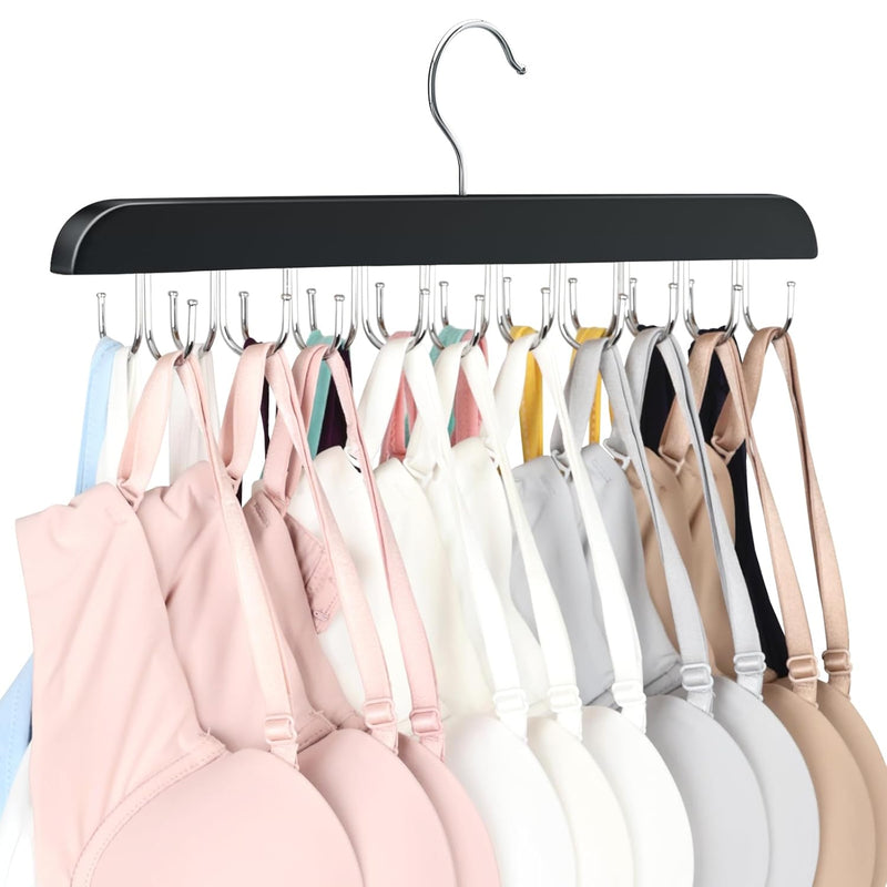 Bra Hanger For Closet, Tank Top Hanger 20 Hooks Capacity Foldable Wood Space Sav