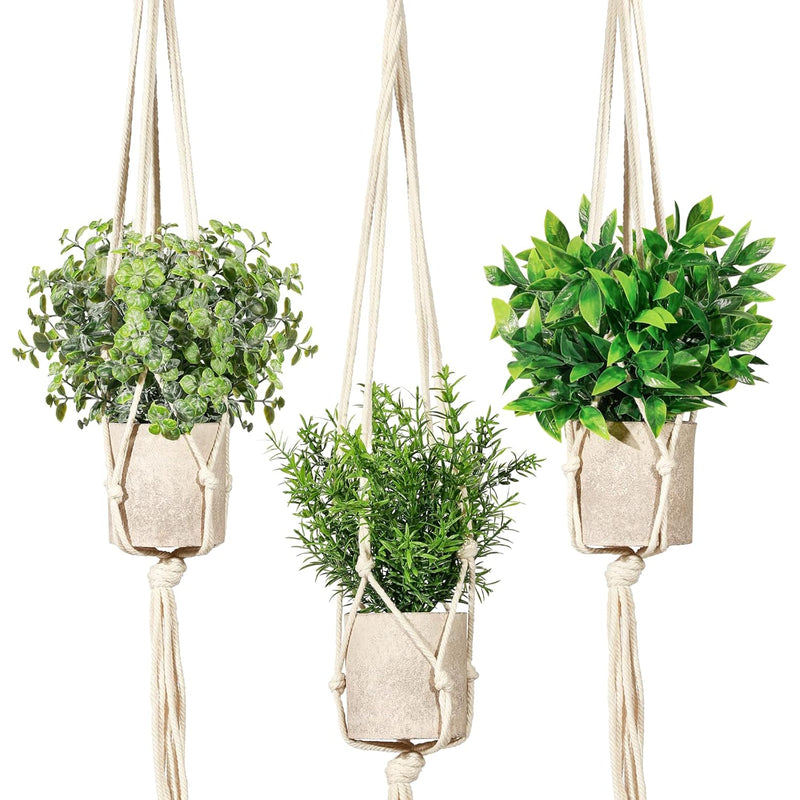 Artificial Plants 3 Pack Mini Fake Hanging With Macrame Plant Hangers Decorati