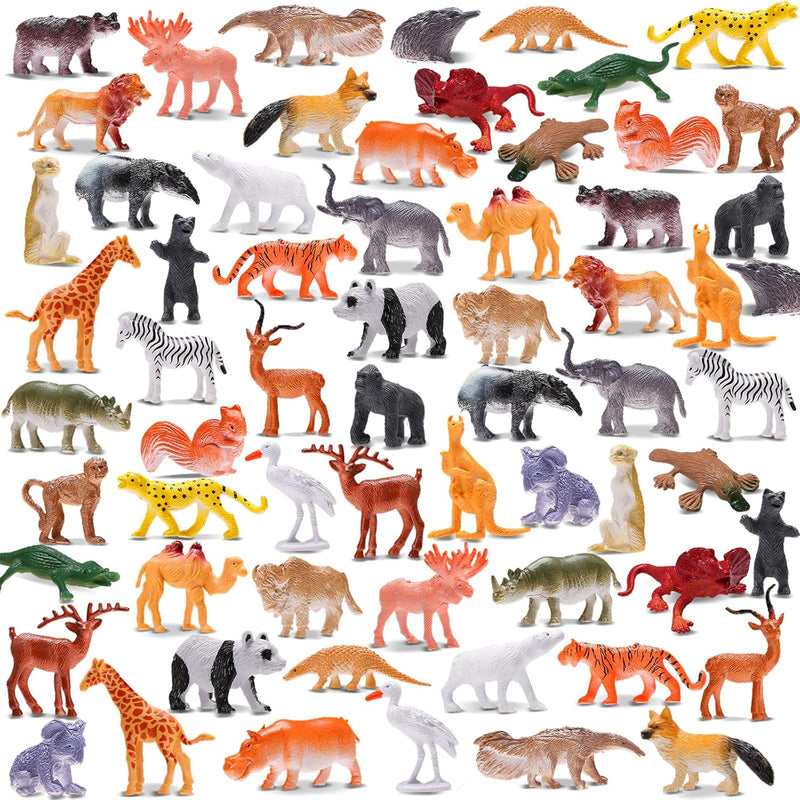 Animal Toy, 64 Pack Mini Wild Jungle Realistic Plastic Animals Figure Toys