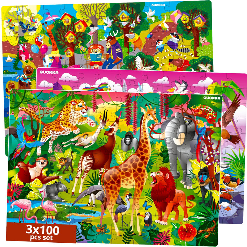 QUOKKA 100 Piece Puzzles for Kids Ages 8-10 – 3XSET Puzzles for Kids Ages 4