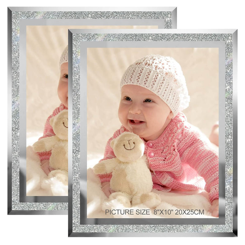 8X10 Picture Frames Silver - Set Of 2, Sparkle Real Glass 8 By 10 Photo Frame