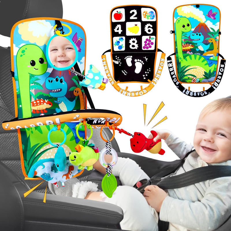 Baby Car Seat Dinosaurs Toys Kick And Play Double Sided Infant Car Seat Toy