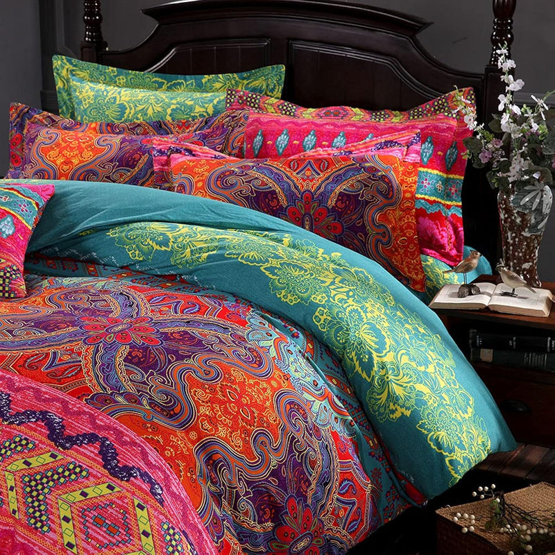 Exotic Boho Duvet Cover Set Queen 100% Brushed Cotton Soft Bohemian Bedding Re