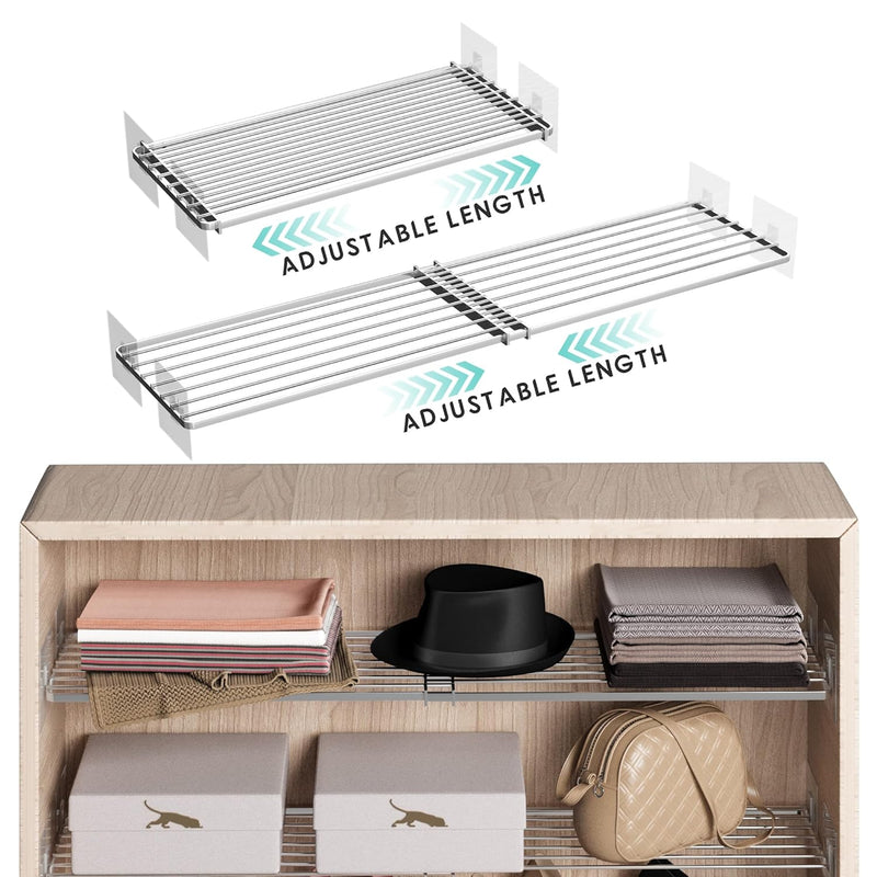 2Pack Expandable Closet Tension Shelves Organizers, Adjustable Wall Mounted Tens