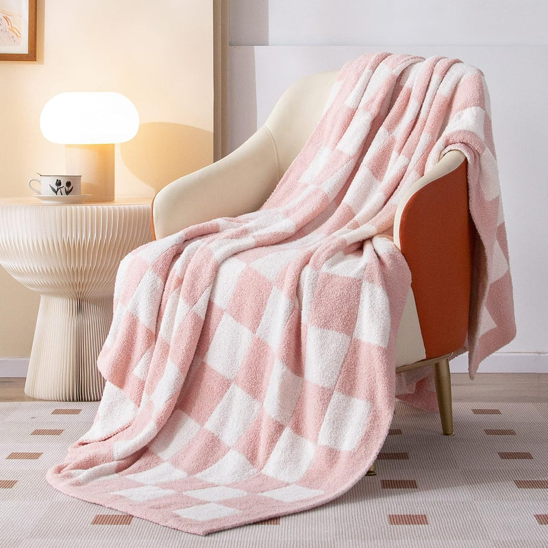 Throw Blanket Checkerboard Soft Fuzzy Blanket Reversible Plush Plaid Throw Bla
