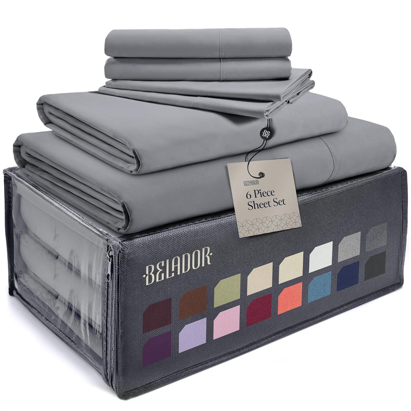 Silky Soft Sheet Set - Luxury 6 Piece Bed Sheets For Queen Size Bed, Secure-Fi