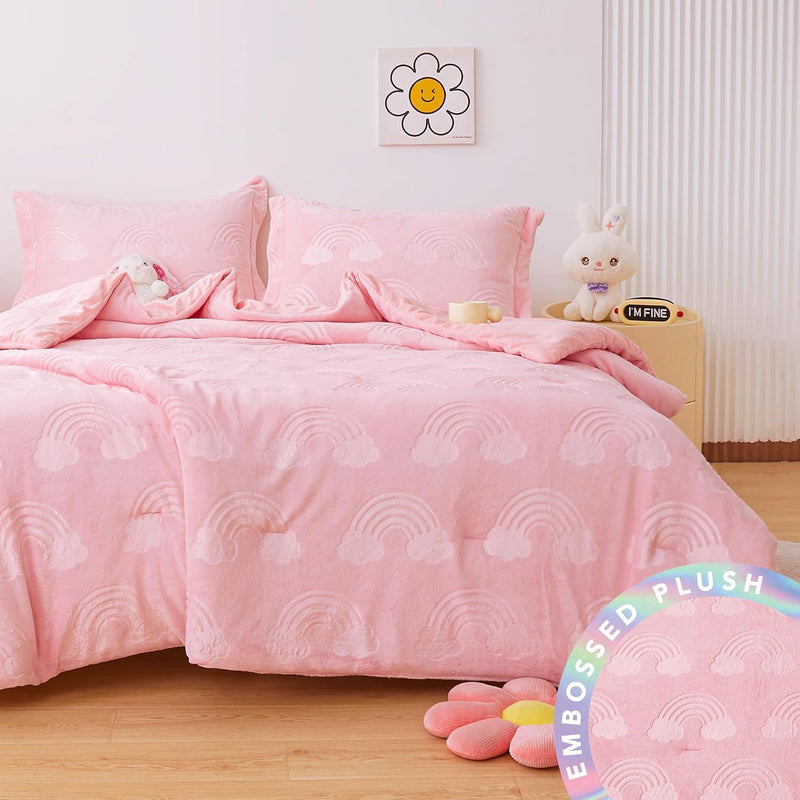 Twin Kids Comforter Bed Set, Embossed Plush Fleece Soft & Warm 2 Piece Bed In