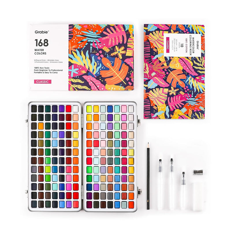 168 Color Watercolor Paint Set with Brush Pens for Artistic Expression