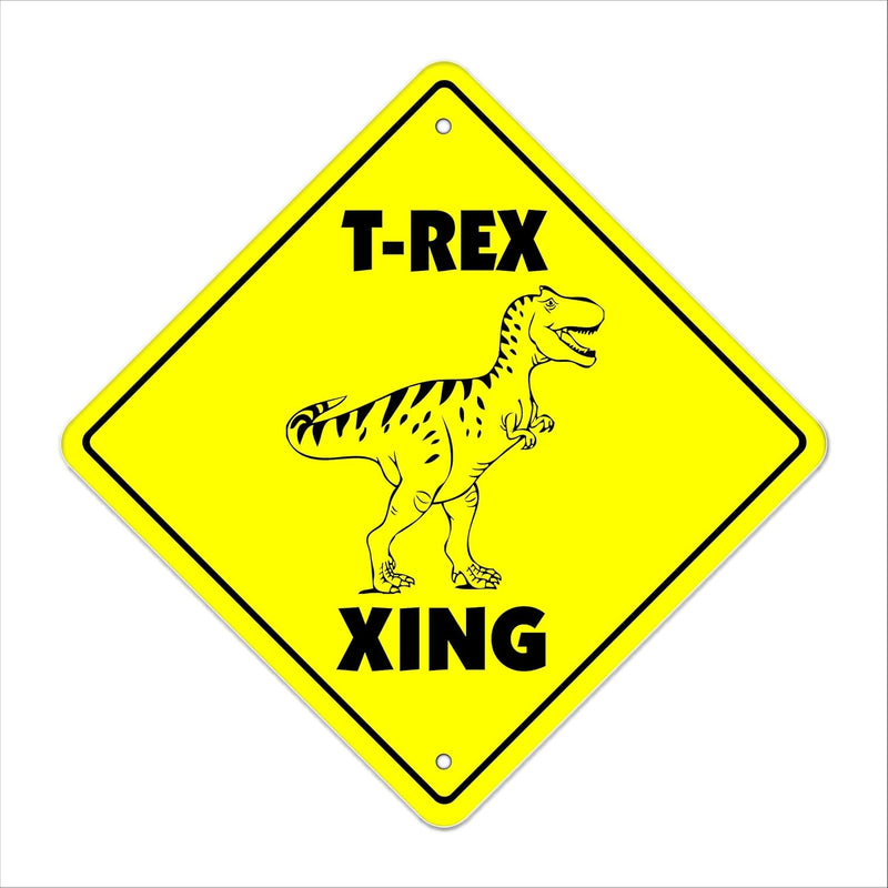 T-Rex Crossing Sign Zone Xing | Indoor/Outdoor | 12" Tall Plastic Sign Prehist