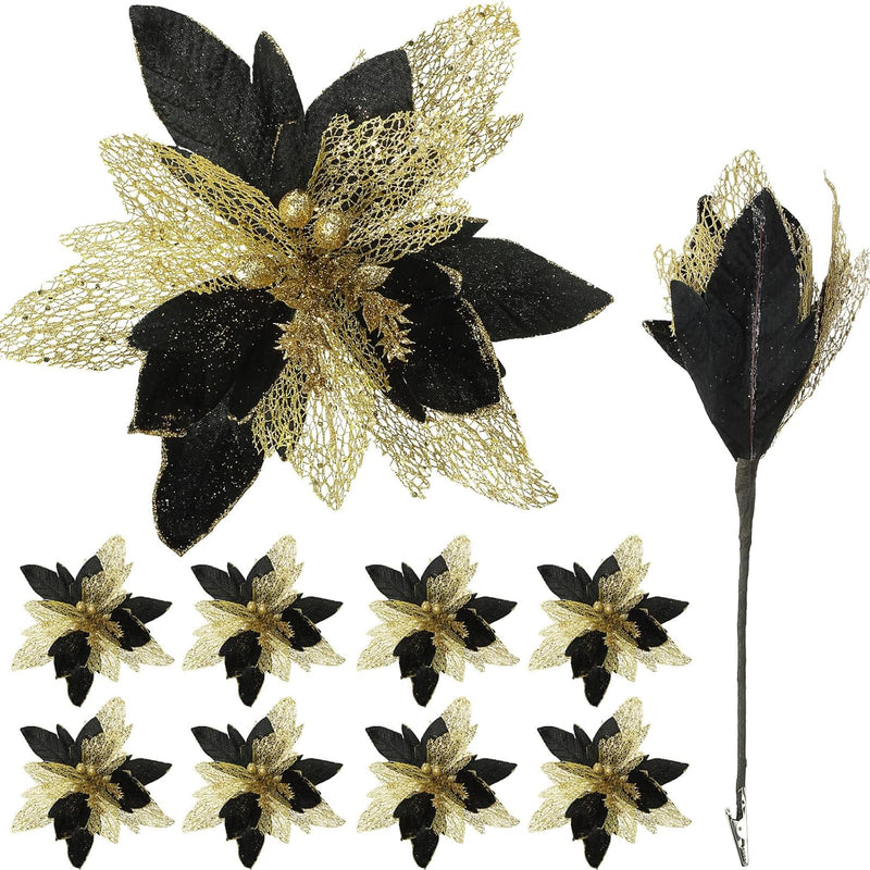 Large Heads Christmas Poinsettia Artificial Flowers Decorations, 8 Pcs 10.6''