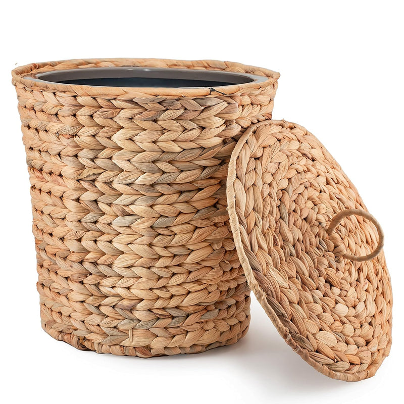 Wicker Trash Can With Lid In Bedroom, Bathroom - 3 Gallon Small Trash Can In Off