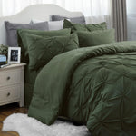 King Size Comforter Set - Bedding Set King 7 Pieces, Pintuck Bed In A Bag Olive Green Bed Set With Comforter, Sheets, Pillowcases & Shams