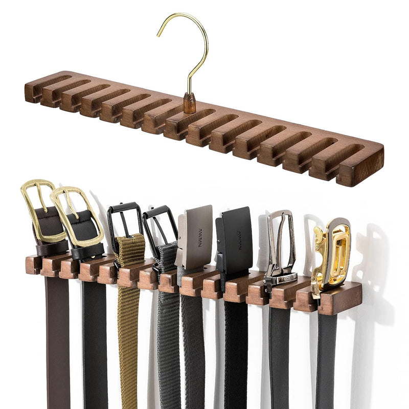 Wooden Belt Rack For Closet Wall Mount, Sturdy Belt Hanger Organizer Holds 14 Be