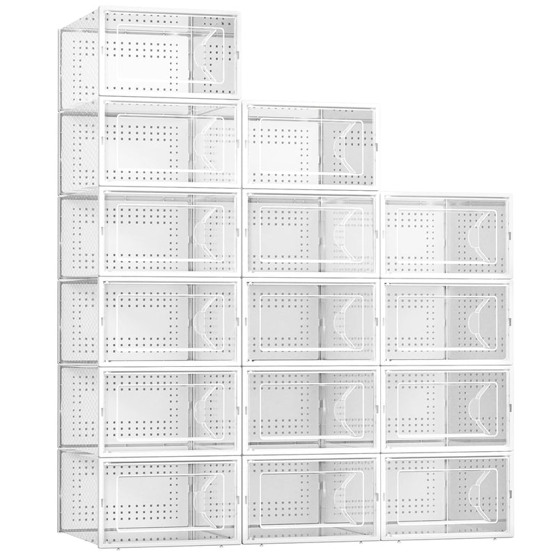 15 Pack Shoe Storage Boxes, Clear Plastic Stackable Shoe Organizer For Closet, C