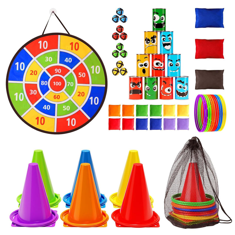 58Pcs Carnival Games Combo Set, Dart Board Games Knock Down Can Games Bean