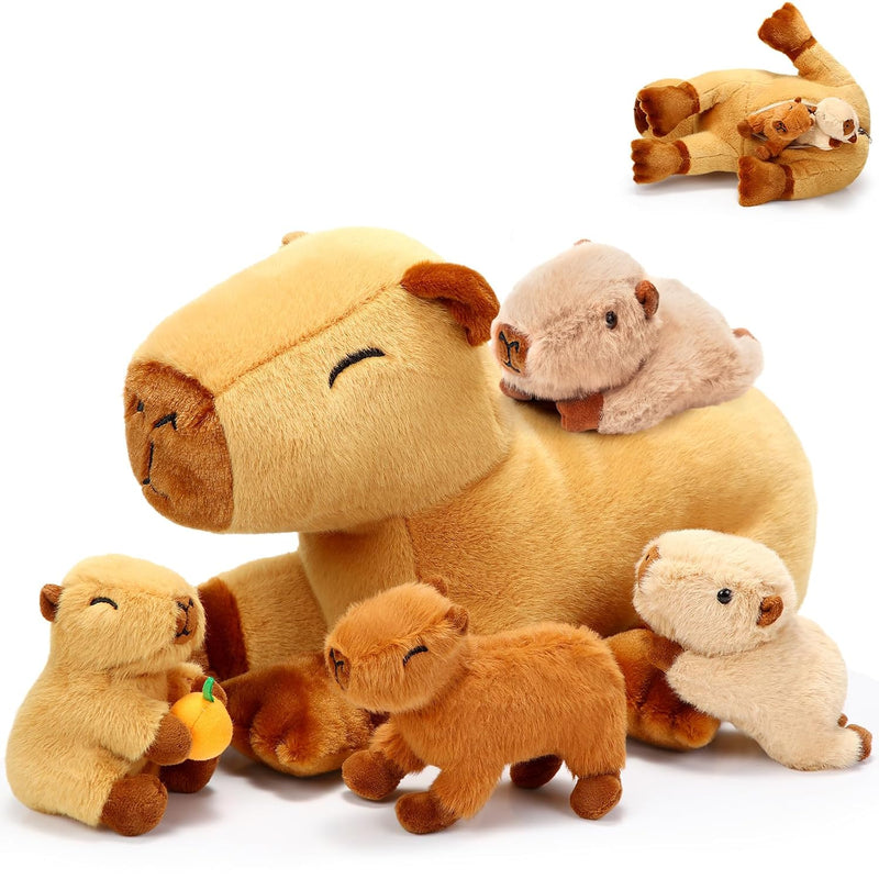 5 Pcs Capybara Stuffed Animals 15.75'' Capybara Mommy With 4 Cute Babies Se