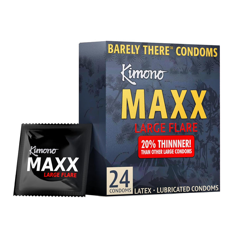 Maxx Large Flare Condoms Pack Of 24 - Premium Lubricated Natural Latex Condoms, Thin, Unique Flared Design, Extra Room, Vegan-Friendly, No Latex Odor - Strength & Sensitivity