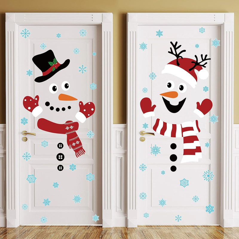 2 Pieces Christmas Door Sticker Decorations Winter Christmas Snowman Door Clin