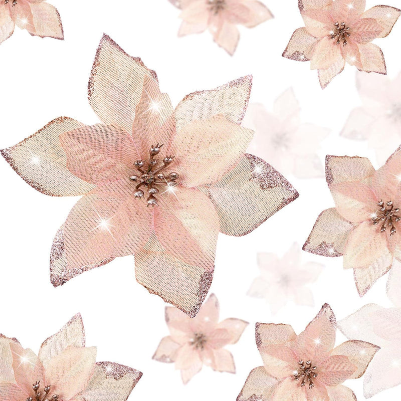 24 Pieces 3 Size Christmas Glitter Poinsettia Flowers Wedding Faux Flowers Chr