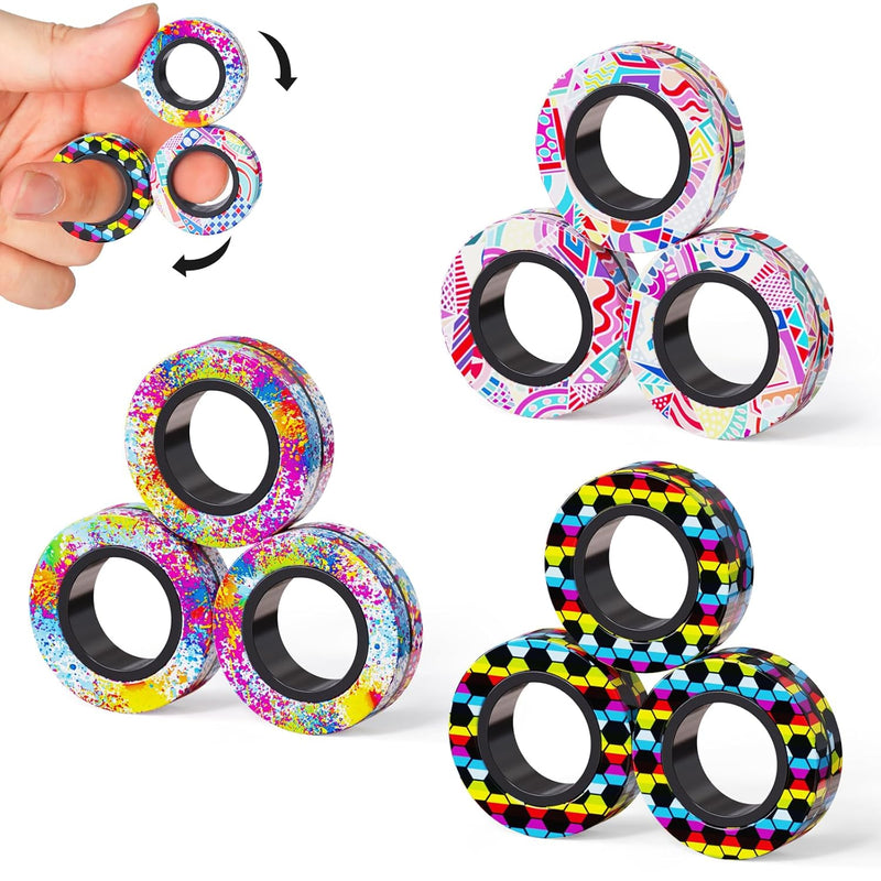 9Pcs Magnetic Rings Fidget Toys Adult Set, Idea Adhd Fidget Stress Toy Pack,Fi