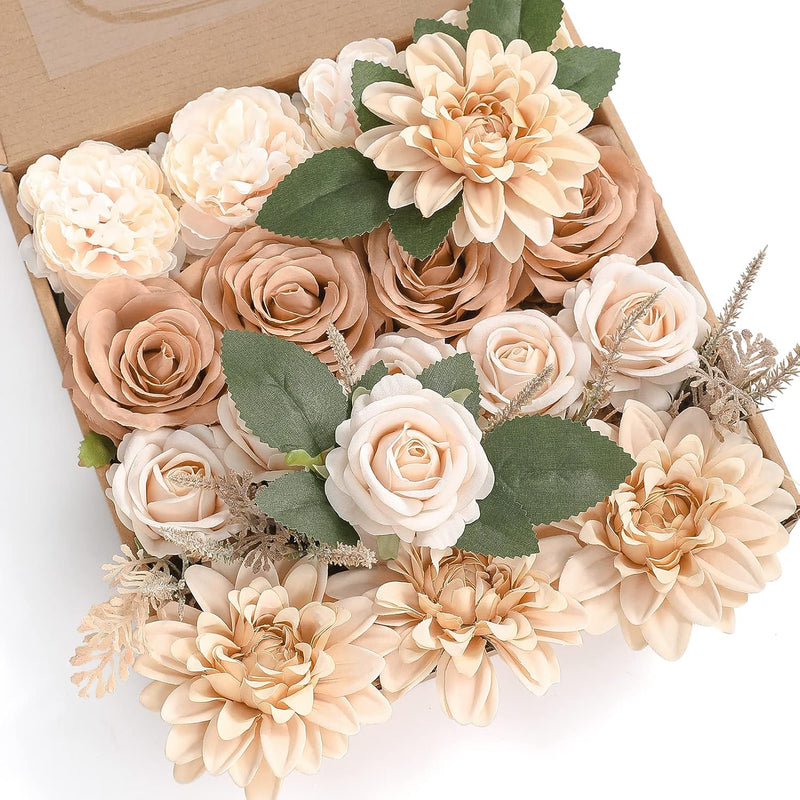 Artificial Flowers Combo Box Set Gradient Color Flower Leaf With Stems For Diy