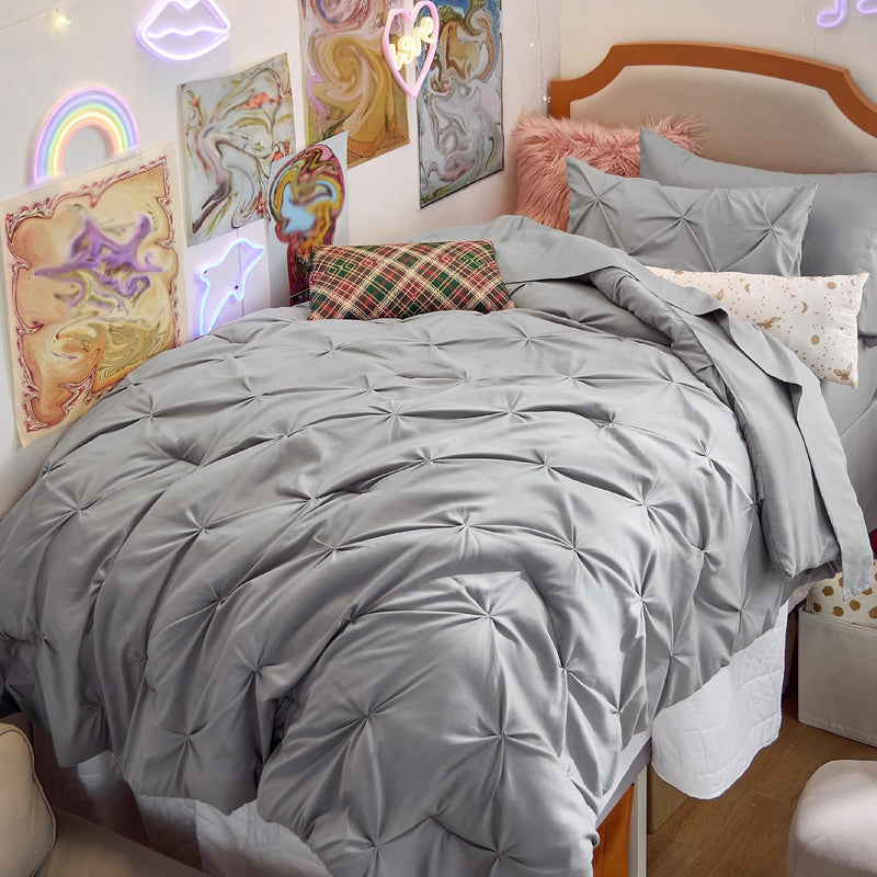 Twin Xl Comforter Set With Sheets - 5 Pieces Twin Xl Bedding Sets, Pinch Pleat