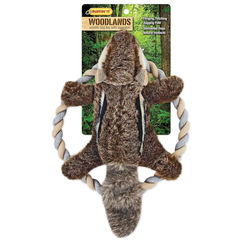 Rhode Island Textile Woodlands Chipmunk Plush Dog Toy With Rope Chew Ring,