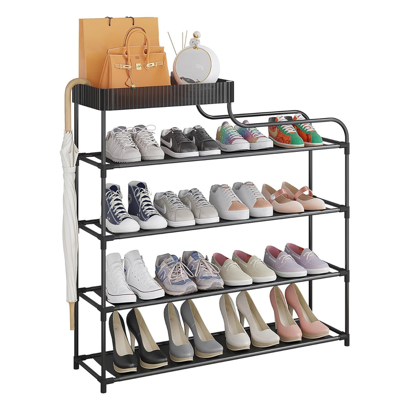 4-Tier Shoe Rack Storage Organizer Shoe Shelf With Storage Box Multi-Function, F