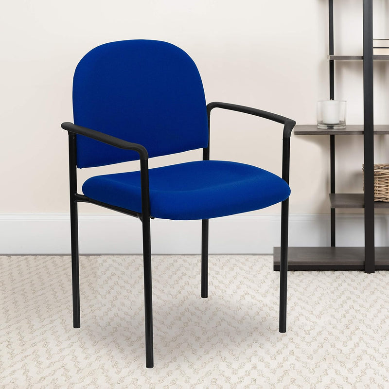 Tiffany Comfort Navy Fabric Stackable Steel Side Reception Chair With Arms