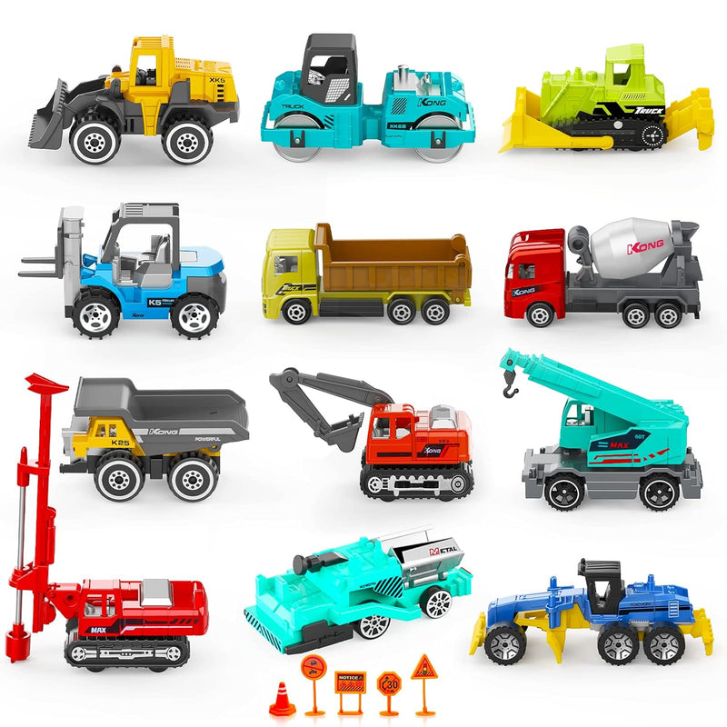 17 Metal Construction Vehicles Toys, Small Excavator Wheels Cars Mini Const