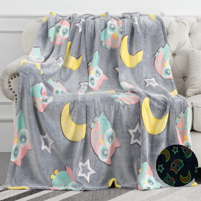 Glow In The Dark Blanket Owl Throw Gifts Toys For Kids Girls Boys Bed Home Bed