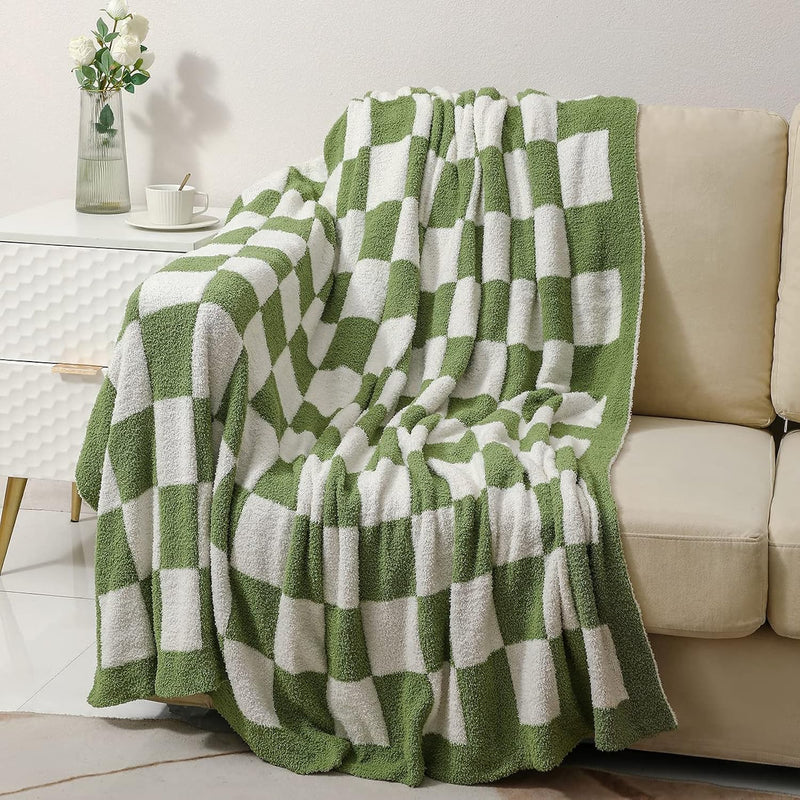 Checkered Blanket Throw Soft Knit Blanket With Checkerboard Grid Pattern For C