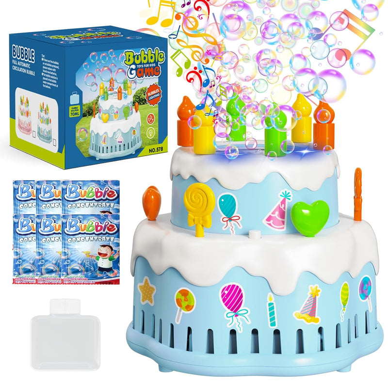 Birthday Cake Bubble Machine, Automatic Bubble Blower For Kids Boys Girls 1