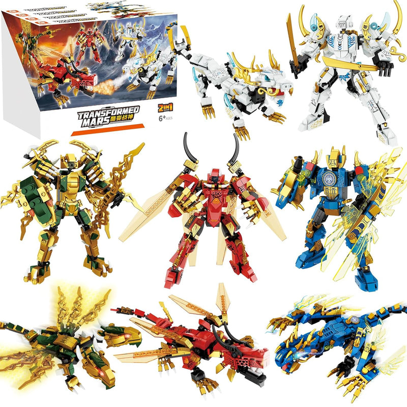 2 In 1 Transforming Ninja Mech Dragon Warrior Toy Building Set, Creative Ac