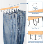 Jean Hangers for Closet, 14 Wood Jeans Hooks Space Saving, 180° Rotating Jean Hangers Holder for Jeans/Skirts/Shorts/Belts/Ties, Closet Organizers and Storage, Pants Hooks for Jeans, 2 Pack, Natrual