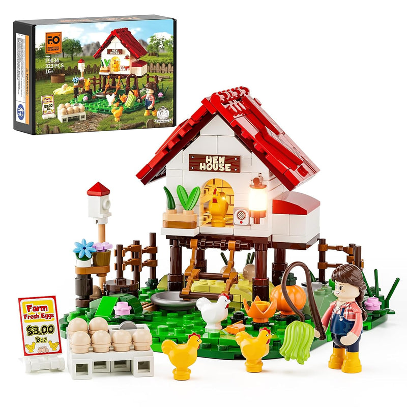 Farm Hen House Lighting Building Bricks Set Farm Life Chicken Henhouse And