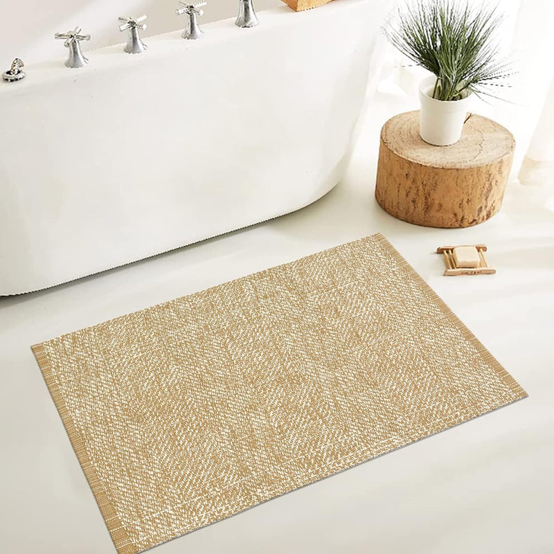 Washable Bathroom Rug, 2'X3' Low Profile Entryway Rug Tan Durable Front Door M