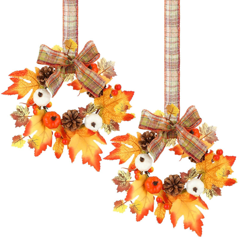 2 Pieces 9 Inch Mini Wreath For Front Door Small Wreath Artificial Wreath For