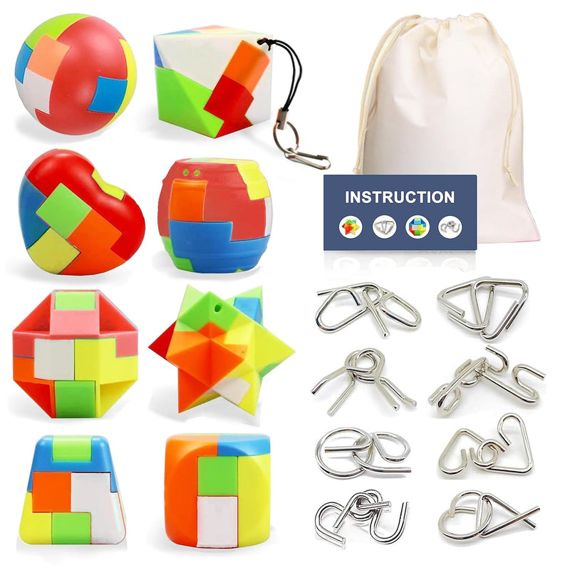 16 Pack Brain Teasers Puzzles For Kids & Adults, Brain Teasers Metal Iq Toy