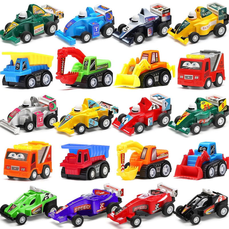 Pull Back Car, 20 Pcs Assorted Mini Truck Toy And Race Car Toy Kit Set, Pla