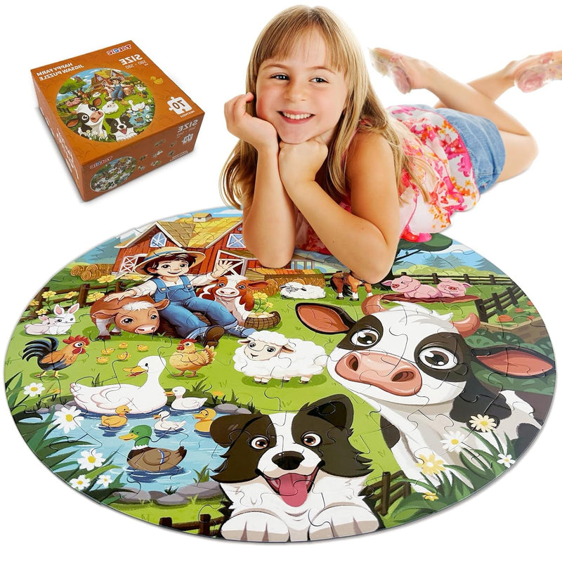 70 Piece Puzzles For Kids Ages 4 6, Educational Round Floor Puzzles For Kid