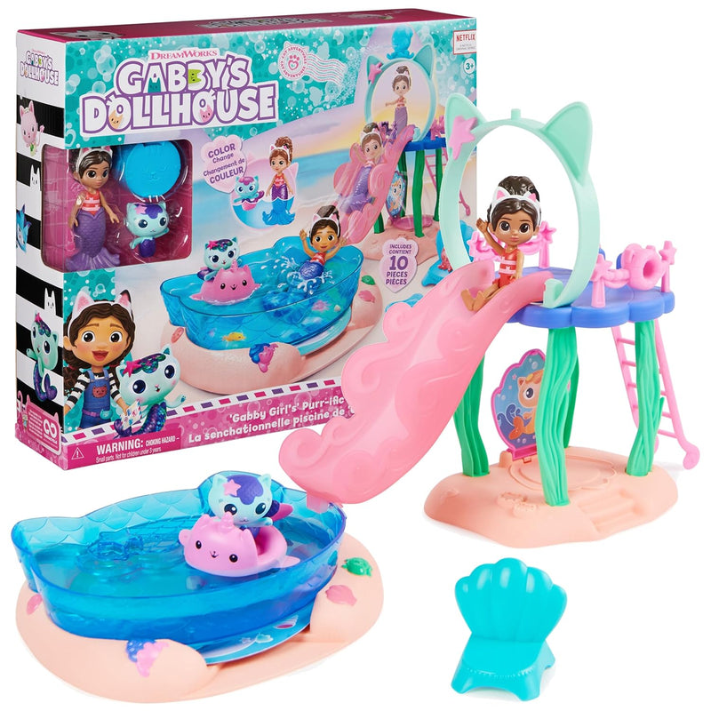 Gabby’s Dollhouse, Purr-ific Pool Playset with Gabby and MerCat Figures, Co