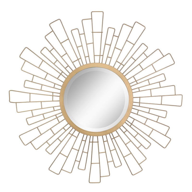 Round Decorative Antique Gold 23" Geometric Metal Sunburst Hanging Mirror For