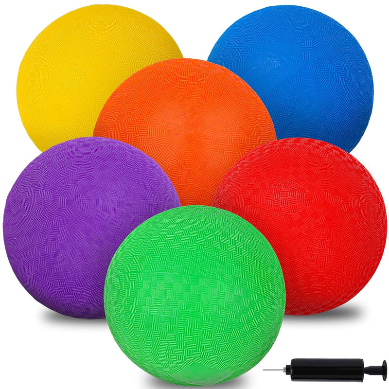 6Pcs Playground Balls With Air Pump, 7Inch Inflatable Dodge Ball Colorful H