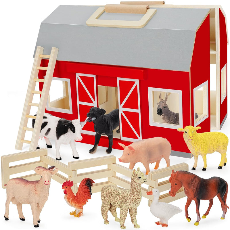 Farm Animals Toys For 3+ Year Old Kids Toddlers Girls Boys, Large Wooden Ba
