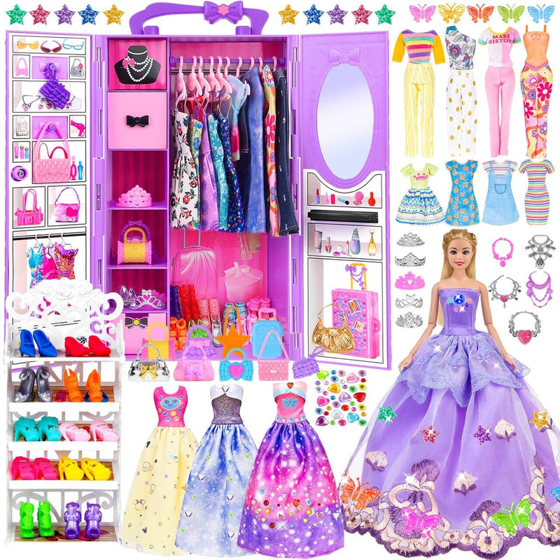 91Pcs 11.5 Inch Girl Doll With Clothes Accessories And Closet, Princess Gow