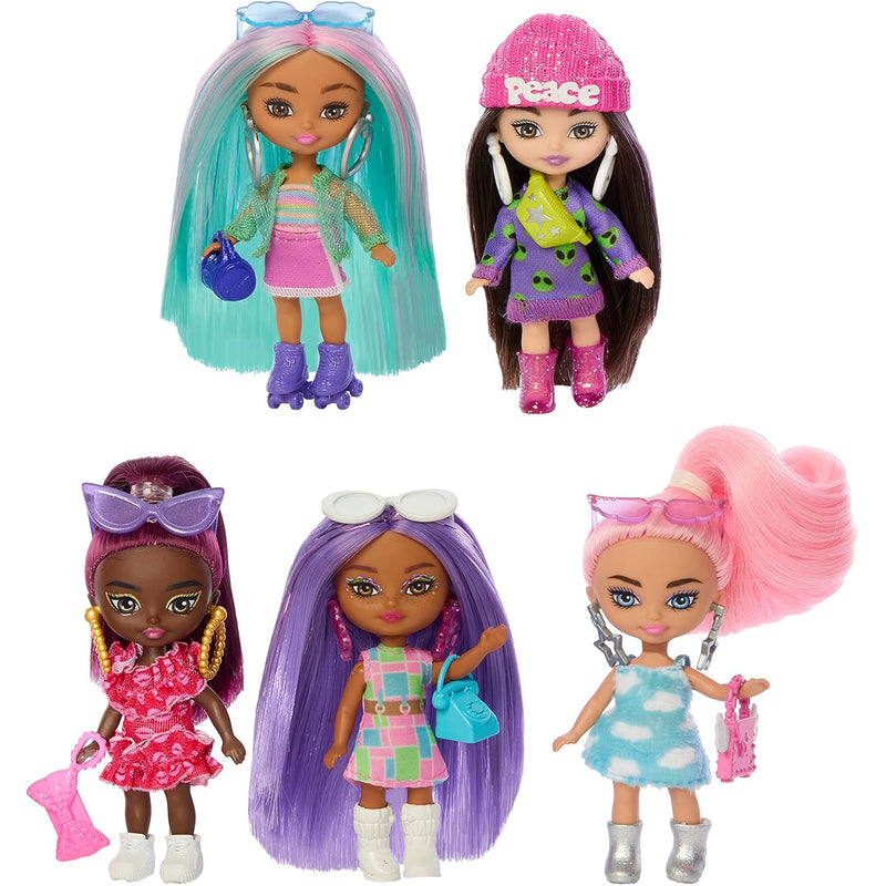 Barbie Extra Mini Minis Dolls 5-Pack, Small Doll Set with Colorful Clothes