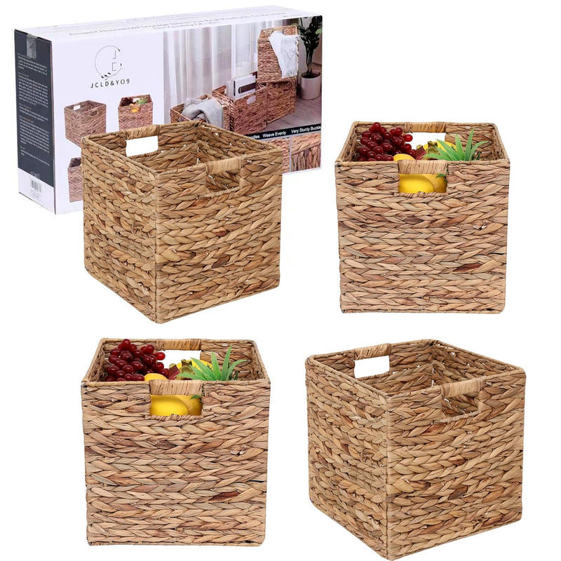 Foldable Handwoven Water Hyacinth Storage Baskets Wicker Cube Baskets Rectangula