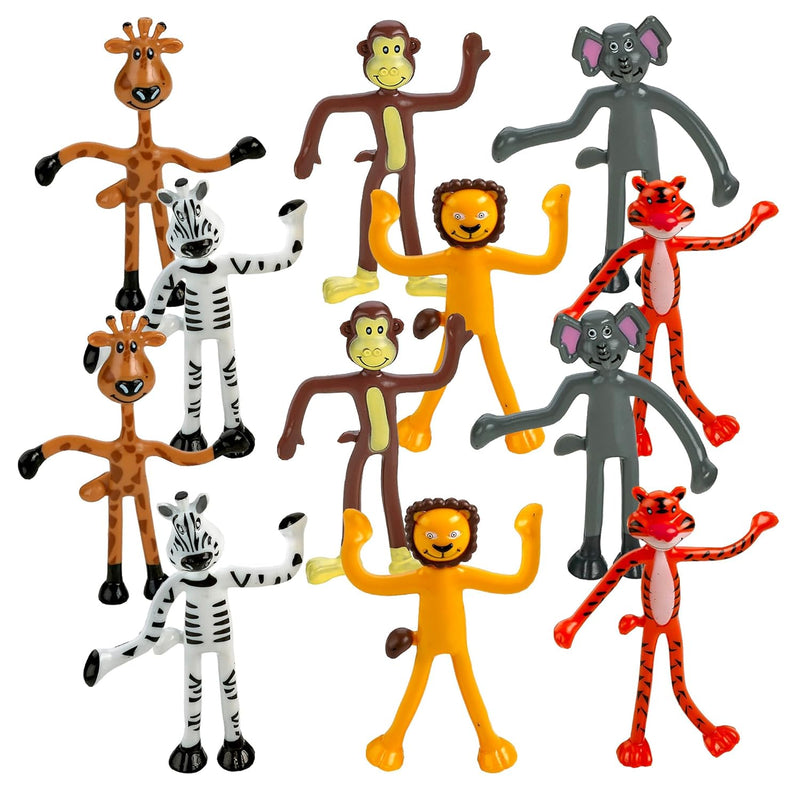 Bendable Zoo Animal Figures Toys - 12 Pack - Durable Plastic Jungle Animals