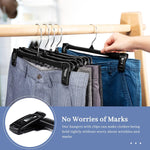 Black Pants Hangers 50 Pack, 12 Inch Skirt Hangers with Non-Slip Big Clips and 360° Swivel Hook, Heavy Duty Slim Plastic Pants Hangers, Space Saving Clip Hangers for Pants, Skirts, Shorts